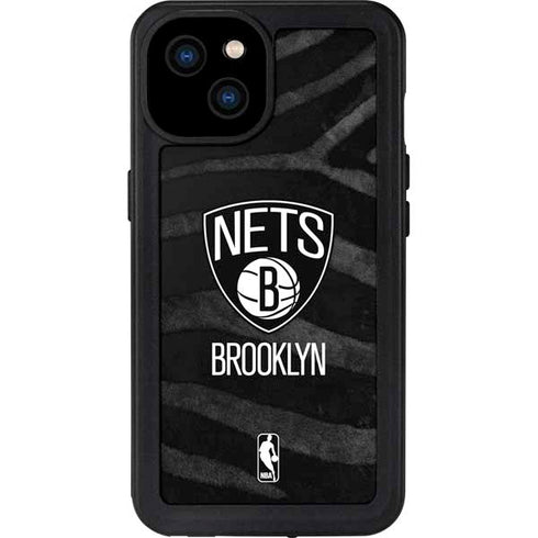 NBA Brooklyn Nets Black Animal Print iPhone 15 Plus Waterproof Case